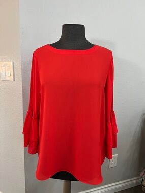 Violet & Claire Red Ruffle-Sleeve Blouse